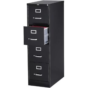 STAPLES 4-Drawer Vertical File Cabinet, Letter Size Documents, Lockable, 25" D x 15" W x 51.97" H, Black