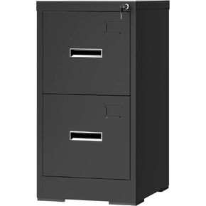 3 Drawer File Cabinet with Lock and Card Slot, Steel Vertical Filing Cabinets for Home Office, Small Metal File Cabinets for Hanging Legal Letter Size Files, Assembly Required(Black)