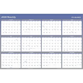 AT-A-GLANCE 2026 تقويم الجدار ، مخطط الجدار المحو الجاف ، شهريًا ، 48 "× 32" ، كبيرًا كبيرًا ، عموديًا/أفقيًا ، عكسه ، 12 شهرًا ، أزرق (A1152-26)
