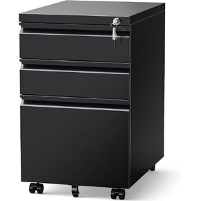 3 Drawer Filing Cabinet with Lock, File Cabinets for Home Office, Locking File Cabinet, Under Desk Mobile File Cabinet for A4-Size/Letter-Size/Legal-Size, Fully Assembled(White)