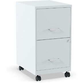 STAPLES 2-Drawer Vertical File Cabinet, Letter Size Documents, Lockable & Mobile, 18.9" D x 14.3" W x 26.3" H, White