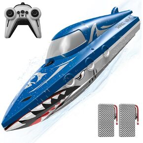 Shark RC Boat for Kids & Adults,2.4GHz High Speed Remote Control Racing Boat W/ Dual Battery 50 Min Runtime,Waterproof,Fast Remote Control Toy Gift Kids 8-12, Ideal for Pools & Lakes,Realistic Grey