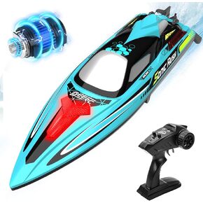 DEERC Brushless RC Boat for Adults, 34MPH Extra-Long 19" High Speed Remote Control Boats with 3S (11.1V) Battery, LED Lights, Self-Righting, 2.4GHz Racing Boat for Pool Lake, Gift Toy for Boys & Girls