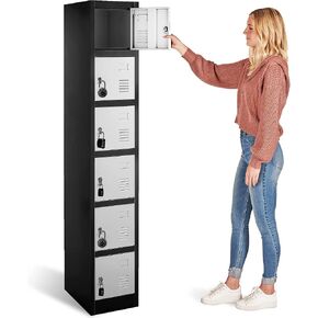 71" Heavy-Duty Steel Locker Cabinet (6-Door 6-Tier) - Secure Storage for School Lockers, Office Employee, Gym & Home Organization - Industrial Metal Lockers