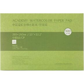 MEEDEN 15×10.2" Cotton Watercolor Paper Block, Textured Surface Watercolor Paper, Cold Press, 140lb/300gsm, 20 Sheets for Painting & Drawing, Wet, Mixed Media