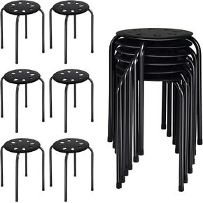 POWERSTONE Stackable Stools Set of 6, 17.5in Portable Stacking Bar Stool Black Classroom Stools with Iron Legs Round Nesting Chairs Flexible Seating for Home Office School