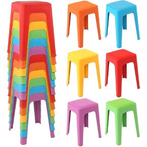 TURSTIN 12 Pieces Classroom Stools with Leather Pad Seats 18 Inch Colorful Plastic Stools Portable Backless Bar Chairs Flexible Seating Decorative Stool for Classroom Office Home School