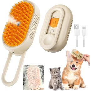 4 in 1 Cat Steam Brush for Shedding, 2025 New Rechargeable Steam Pet Brushes for Cats & Dogs, Indoor Anti-static Pets Brush for Massage, Cleaning, Shedding & Combing Hair (Beige)