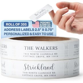 Personalized Address Labels - Glossy White Return Address Label 2.5" x 0.75'', 8 Stylish Designs for Envelopes & Packages, Customizable Labels for Home or Office Use (Roll of 100 Labels)