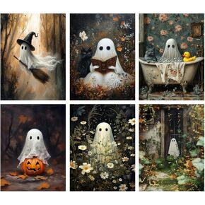 Canrichshop 6 Packs Halloween 5D Diamond Art Painting Kits for Adults,Ghost Diamond Painting Kits for Beginners,Halloween Full Drill Diamond Dots,Gem Art Crafts for Adults Wall Decor 12x16in