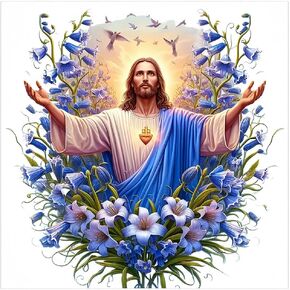 Sanjee Jesus Diamond Art Kits for Adults, Diamond Painting Kits for Beginner, 5D DIY Round Full Drill Gem Art Crafts for Home Wall Decor Gift, 12x12inch