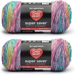 Red Heart Super Saver Bitty Stripes Unicorn Mane Yarn - 2 Pack of 283g/10oz - 100% Acrylic - #4 Worsted (Medium) - 515 Yards - Knitting/Crochet