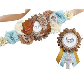 Blue And Brown Cowboy Baby Shower, Mom to Be Sash for Shower, Blue And Brown Cowboy Theme Baby Shower, Blue And Brown Cowboy Sash (Mom Sash and Dad Pin)