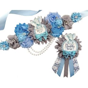 Blue-Elephant Baby Shower Mom to be Sash, Blue-Elephant Mom to Be Sash for Shower, Blue-Elephant Theme, Blue-Elephant Sash (Mom Sash and Dad Pin)