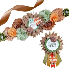 Fox Woodland Maternity Sash for Baby Shower, Mom to Be Sash for Shower, Fox Woodland Theme, Fox Woodland Sash (Mom Sash and Dad Pin)