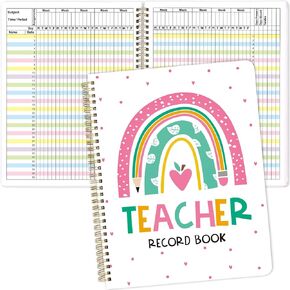 Teacher Record Book Boho Rainbow Class Grade Book for Teacher Assignments Attendance Tests Gradebook Classroom Office Supplies 8-1/2 x 11 inch