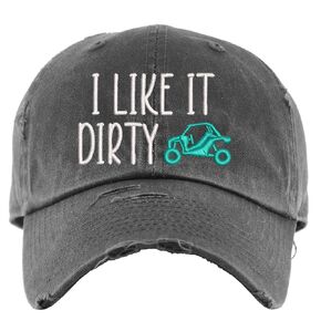 I Like it Dirty Hat with UTV | Distressed Baseball Cap or Ponytail Hat | Side By Side Accessories & Apparel | ATV
