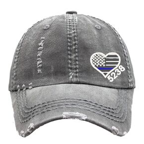 Women's Thin Blue Line Heart Flag Hat, Optional Badge Number, Baseball or High Ponytail Cap, LEO Law Enforcement Police Mom Wife Sister, Back The Blue