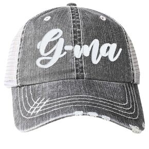 Women's Embroidered G-ma or Custom Text Name Nickname Baseball Hat Cap, Cute Embroidered Gift Clothing Present for Her, Optional Bling Rhinestones Birthday Christmas Mother's Day