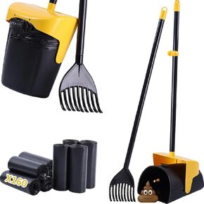 Pooper Scooper Large Odorless Swivel Bin & Rake with 160 Waste Bags,Heavy Duty Dog Pooper Scooper with Bag Attachment for Yard, Long Handle Poop Scooper with Lid for Large Medium Small Dogs