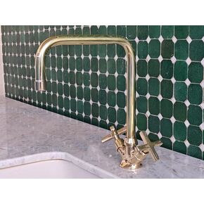 Unlacquered Solid brass kitchen faucet, Kitchen Brass Faucet, Bathroom Brass Faucet, Deck Mount Brass Kitchen Sink Faucet with Cross Handles