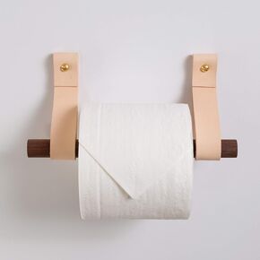 KEYAIIRA - Toilet Paper Holder Kit | includes 2 leather straps, dowel in birch or walnut wood, hardware & installation instructions