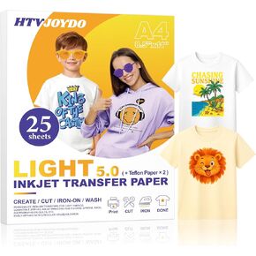 HTVJOYDO Iron-On Heat Transfer Paper for T-Shirts, 25 Sheets 8.5x11", Iron on Vinyl for Dark Fabric, Printable Heat Transfer Vinyl for Inkjet Printer, Perfect for Summer Crafts