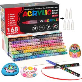 120 Colors Acrylic Paint Markers, Soft Brush Tip Acrylic Markers Set, Paint Pens for Wood, Fabric, Canvas, Glass, Stone, Canvas, Rock Painting and DIY Crafts Art Supplies