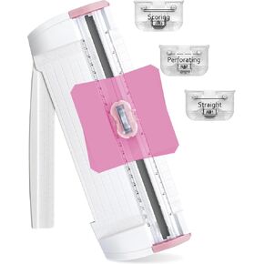 3-in-1 Paper Trimmer with Straight, Scoring & Perforating Blades, 9" A5 Cutter for Crafting, Scrapbooking, Cardstock, Labels & Home Office Use – Compact & Portable (Pink)