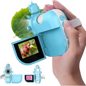 Digital Microscope for Kids Handheld Miniscope - 4K 2.0" Screen Rechargeable 1000X Mini Pocket Portable Magnifying Glass Edu Learning Science Toy Gift with Slides Kit 4-12 Children Students (Cyan)