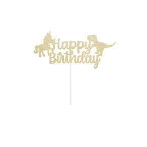 Happy Birthday Unicorn Dinosaur Birthday Cake Topper Sign Centerpiece Decor