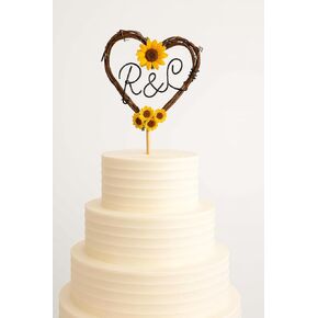 Sunflower Vine Cake Topper Personalized for Couple – Rustic Custom Keepsake for Wedding, Engagement, Bridal Shower, Anniversary, Party Decoration