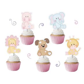 Girl Safari Cupcake Toppers 12 pcs, Jungle Cake Picks, Animals Zoo Birthday Party Supplies Decoration, Pink Safari Baby Shower Themed Celebration