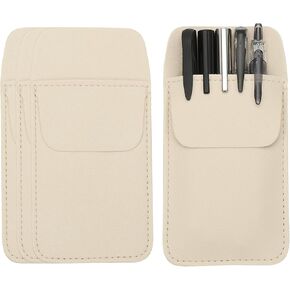 PATIKIL 4 Pack Leather Pocket Protector, MultiPurpose Pen Pocket Protector Pen Holder Organizer Pouch Pencil Sleeve for Heavy Duty Shirts Lab Coats Pointers Notes Card Office, Beige