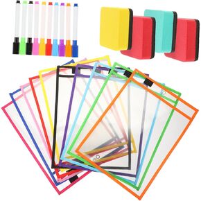 1Set Reusable Dry Erase Sleeves Portable Dry Erase Pockets for Classroom Home Office Sheet Protectors for Daily Use Easy to Clean Wipe Magnetic Board Compatible