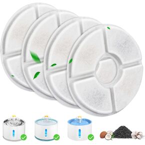 12 Pack Cat Water Fountain Filter, 8 Pcs Cat Fountain Filters Replacement & 4 Pcs Pre-Filter Sponges for 81oz / 2.4L Round Automatic Pet Water Fountain Dog Dispenser, 3-Filtration System