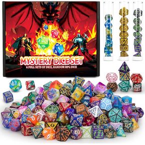 QMAY Mystery Dice Box - 48PCS DND Dice Set, Random Patterns, 6 Surprise Boxes, Polyhedral Dice with Display Tube, D&D Gifts Box for Dungeons and Dragons, RPG, MTG,Role Playing Table Game