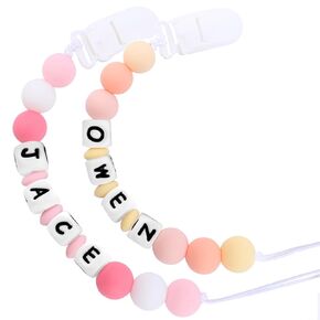2pcs Personalized Name Baby Pacifier Clips Custom Pacifier Chain Holder for Baby Newborn Gift (A)