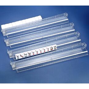 Mahjong Racks with Pushers, Convenient Rotating One-Piece Mahjong Rack and Multiplayer, Transparent 4-Piece Set