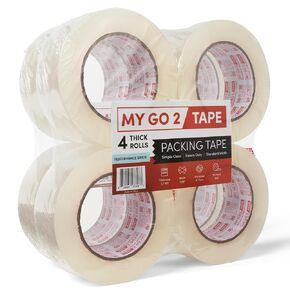 My Go 2 Heavy Duty Packing Tape, 4 Pack, 60 Yard Rolls, Clear, 2.7 MIL, Carton Tape Refill for Shipping, Mailing, Packaging and Moving