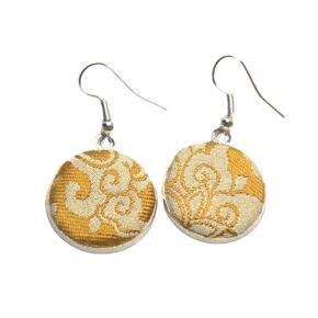 Songkai Mulberry Silk Fabric Applique Round Silver Pin Earrings (Pink, Flower Type)