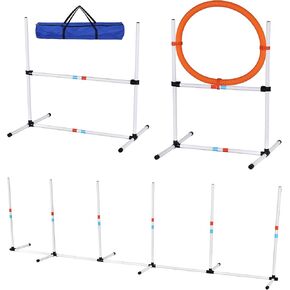 Dog Agility Training Equipment Set - Adjustable Jump Bar, Hurdles & Tunnel, Complete Dog Agility Course Kit for Outdoor Indoor Use, Easy to Assemble for Small Medium Large Dogs