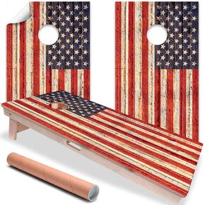 Cornhole Wraps for Boards Vinyl Decals (Set of 2) Lake Life - 25+ Designs Corn Hole Cornhole Wraps Stickers Cornhole Skins Cornhole Wraps for Boards (Boards Not Included) (Rustic American Flag)