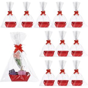 12 Set Of Mini Gift Baskets With Ribbons, Plastic Bags, And 12 Butterfly Bows, Ideal For Wedding And Party Diy Gift Wrapping