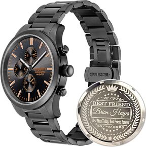 engraved watch. Personalized multi function wrist watch, men's gifts, engraved back cover. (Silver/blue dial) in Saudi Arabia