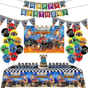 Monster Truck Birthday Party Decorations, Hot Jam Monster Wheels Party Supplies, Boys 3rd 4th 5th Birthday, Monster Truck Decor, Balloons, Banner, Backdrop, Cup Cake Toppers, Tablecloth