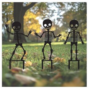 Lewis Design Metal Skeletons Yard Stakes, Set of 3, 14 Gauge Steel, Powder Coated, Halloween Decorations (Small Set (appox 16.5" H x 9" W each), Black)