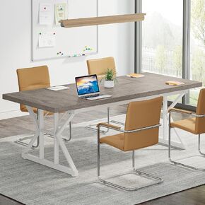 Tribesigns 6FT Conference Table, 70.86 L x 31.49 W x 29.52 H Inches Rectangle Meeting Room Table, Rustic Wood Seminar Table Executive Desk for Office, Conference Room (Light Brown)