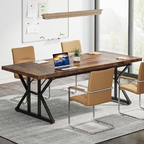 Tribesigns 6FT Conference Table, 70.86 L x 31.49 W x 29.52 H Inches Rectangle Meeting Room Table, Rustic Wood Seminar Table Executive Desk for Office, Conference Room (Light Brown) in Kuwait