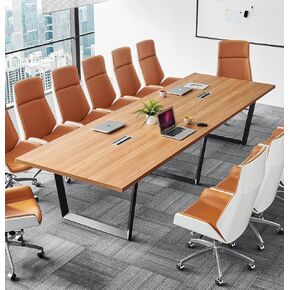 Sturdy Conference Table with Cable Management Grommets Modern Rectangle Office Meeting Table with Wood Tabletop and Metal Frame & Legs- Easy Assembly Boardroom Table (Natural, 12 Foot)